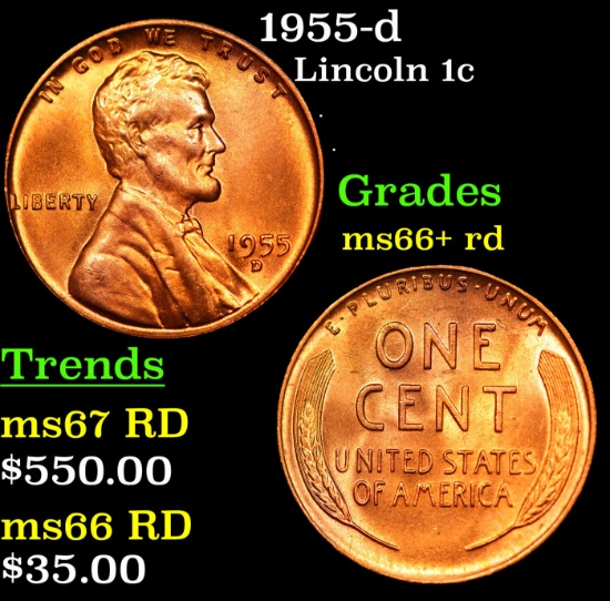 1955-d Lincoln Cent 1c Grades GEM++ RD