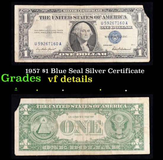 1957 $1 Blue Seal Silver Certificate Grades vf details