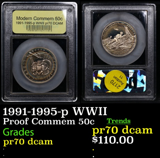 Proof 1991-1995-p WWII Modern Commem Half Dollar 50c Graded GEM++ Proof Deep Cameo By USCG