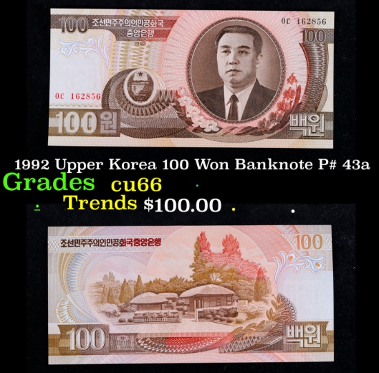 1992 Upper Korea 100 Won Banknote P# 43a Grades Gem+ CU