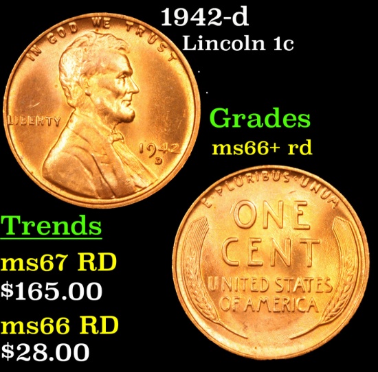 1942-d Lincoln Cent 1c Grades GEM++ RD