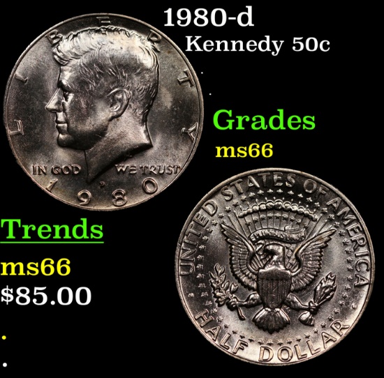 1980-d Kennedy Half Dollar 50c Grades GEM+ Unc