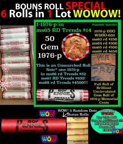 THIS AUCTION ONLY! BU Shotgun Lincoln 1c roll, 1979-p 50 pcs Plus FIVE bonus random date BU roll! Ba