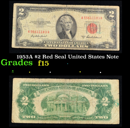 1953A $2 Red Seal United States Note Grades f+