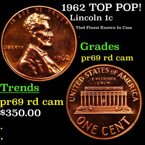 Proof 1962 Lincoln Cent TOP POP! 1c Graded pr69 rd cam BY SEGS