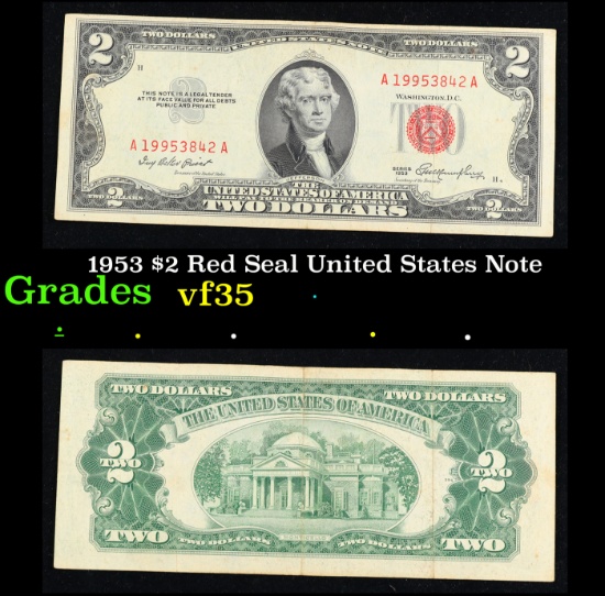 1953 $2 Red Seal United States Note Grades vf++