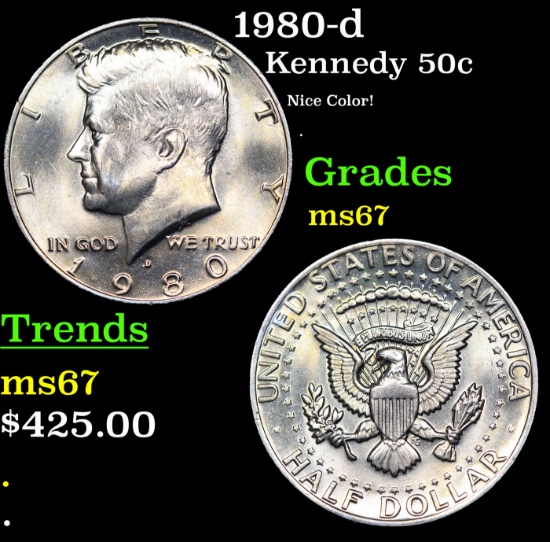 1980-d Kennedy Half Dollar 50c Grades GEM++ Unc