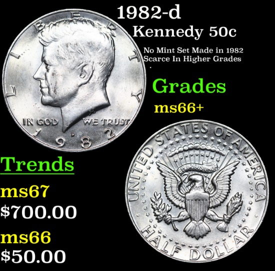 1982-d Kennedy Half Dollar 50c Grades GEM++ Unc