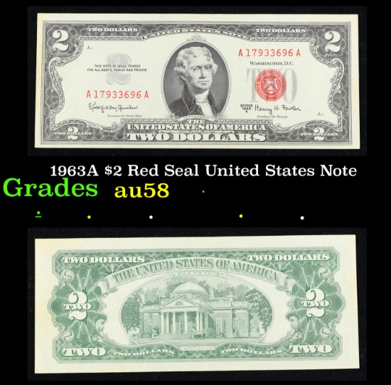 1963A $2 Red Seal United States Note Grades Choice AU/BU Slider