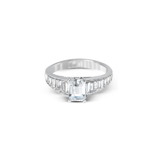 DECADENCE Sterling Silver 6x8mm Emerald Cut Engagement Ring With Graduated Baguette Band Size 7