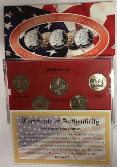 2000 United States Quarters Proof Set Denver Edition, 5 Coins Inside!
