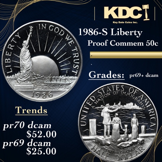 Proof 1986-S Liberty Modern Commem Half Dollar 50c Grades GEM++ Proof Deep Cameo