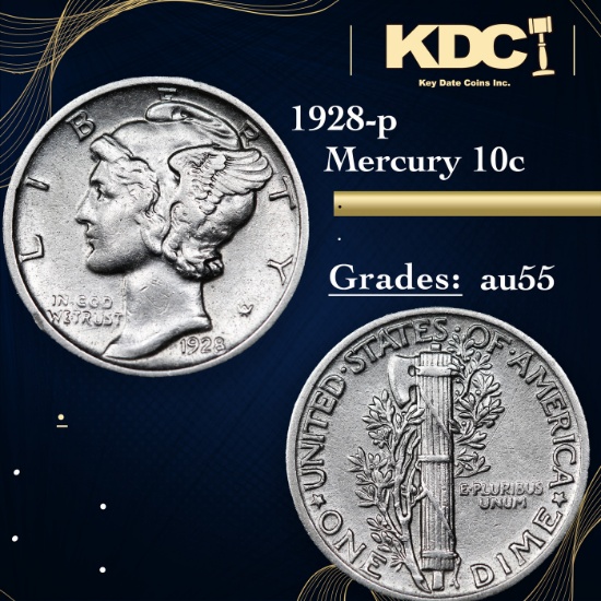 1928-p Mercury Dime 10c Grades Choice AU