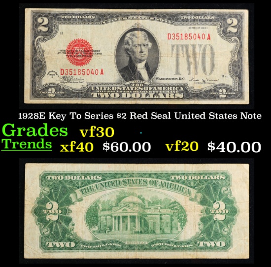 1928E Key To Series $2 Red Seal United States Note Grades vf++