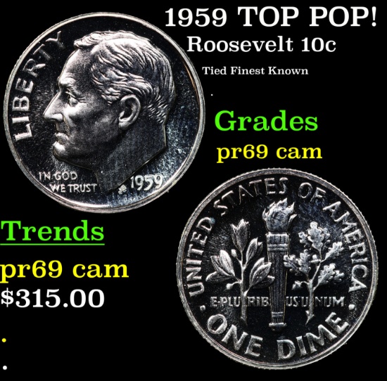 Proof 1959 Roosevelt Dime TOP POP! 10c Graded pr69 cam BY SEGS