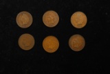 Lot of Six Coins - 1882, 1889, 1891, 1893, 1906, 1909 Indian Cent 1c Grades