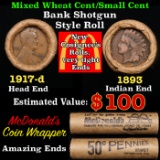 Lincoln Wheat Cent 1c Mixed Roll Orig Brandt McDonalds Wrapper, 1917-d end, 1893 Indian other end
