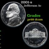 Proof 2001-s Jefferson Nickel 5c Grades GEM++ Proof Deep Cameo