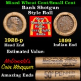 Small Cent Mixed Roll Orig Brandt McDonalds Wrapper, 1928-p Lincoln Wheat end, 1899 Indian other end