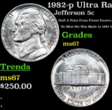1982-p Jefferson Nickel Ultra Rare Near TOP POP! 5c Grades GEM++ Unc