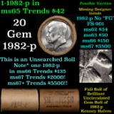 BU Shotgun Kennedy 50c Roll, 1982-p 20 pcs Federal Reserve Bank of Cleveland Wrapper $10