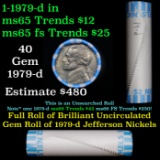 BU Shotgun Jefferson 5c roll, 1979-D 40 pcs Bank $2 Nickel Wrapper