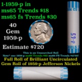 BU Shotgun Jefferson 5c roll, 1959-p 40 pcs Bank $2 Nickel Wrapper