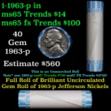 BU Shotgun Jefferson 5c roll, 1963-p 40 pcs Bank $2 Nickel Wrapper
