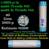 BU Shotgun Jefferson 5c roll, 2005-p Bison 40 pcs Bank $2 Nickel Wrapper