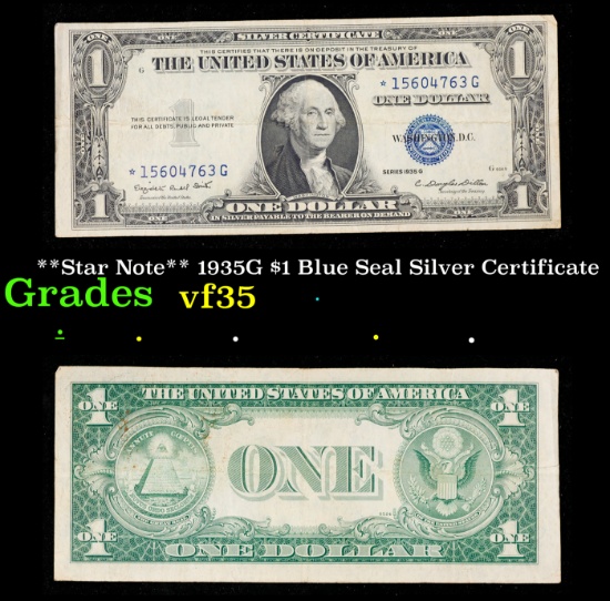 **Star Note** 1935G $1 Blue Seal Silver Certificate Grades vf++