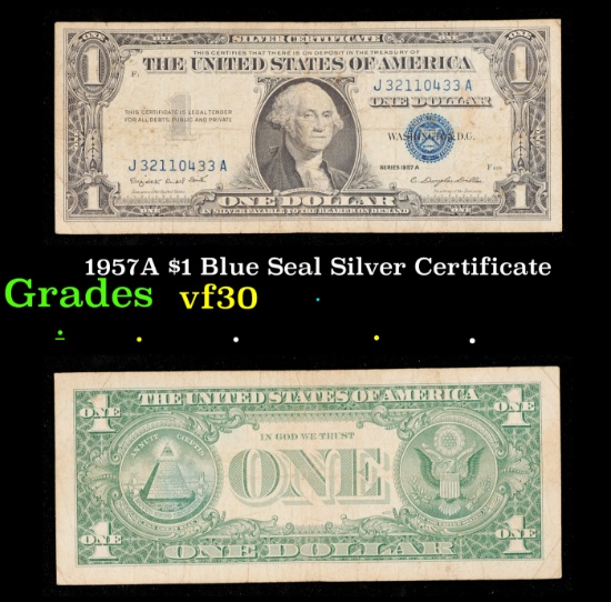 1957A $1 Blue Seal Silver Certificate Grades vf++