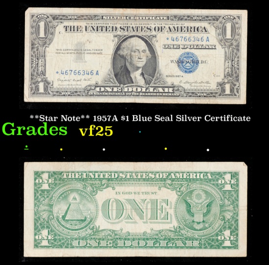 **Star Note** 1957A $1 Blue Seal Silver Certificate Grades vf+