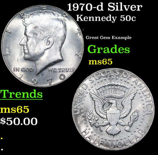 1970-d Kennedy Half Dollar Silver 50c Grades GEM Unc