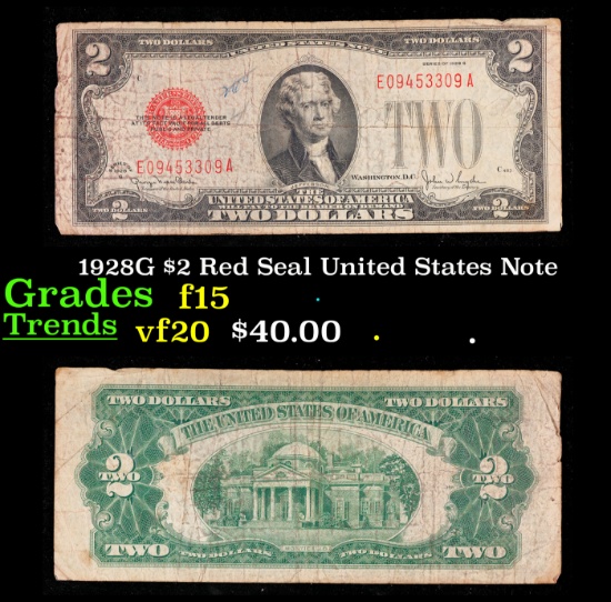 1928G $2 Red Seal United States Note Grades f+