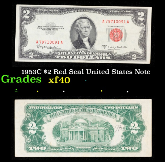 1953C $2 Red Seal United States Note Grades xf