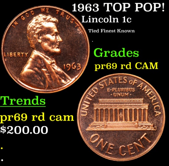 Proof 1963 Lincoln Cent TOP POP! 1c Graded pr69 rd CAM BY SEGS