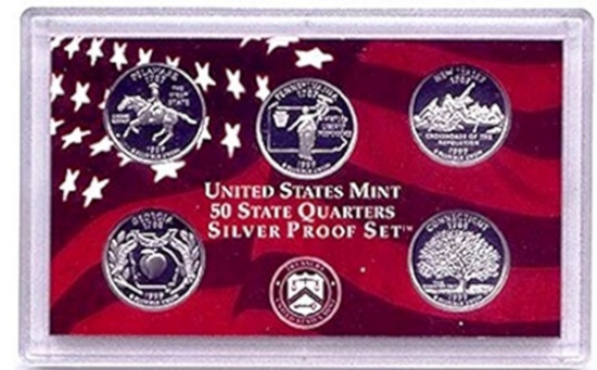 1999 United States Mint Silver Proof Quarters 5 pc set No Outer Box