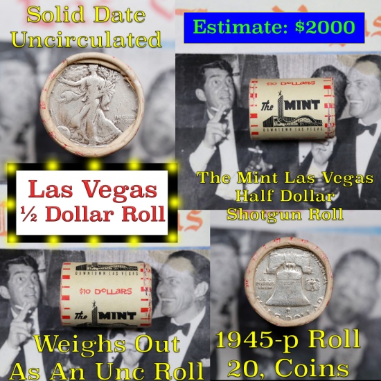 ***Auction Highlight*** Old Casino 50c Roll $10 Halves Las Vegas Casino The Mint 1945 walker & p Fra