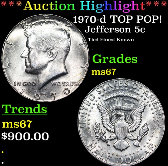 ***Auction Highlight*** 1970-d Jefferson Nickel TOP POP! 5c Graded GEM++ Unc By USCG (fc)