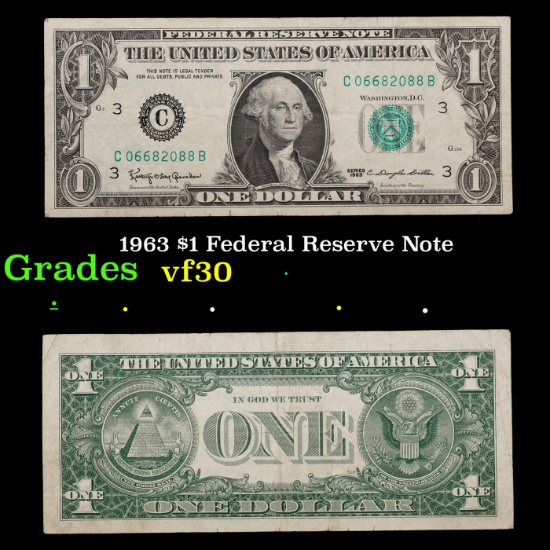 1963 $1 Federal Reserve Note Grades vf++