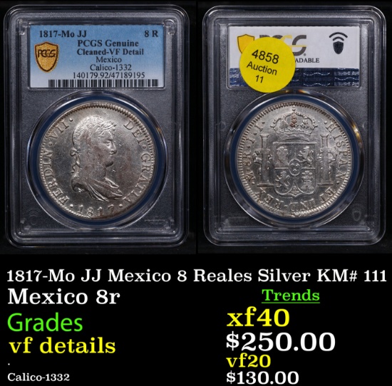 PCGS 1817-Mo JJ Mexico 8 Reales Silver KM# 111 Graded vf details By PCGS