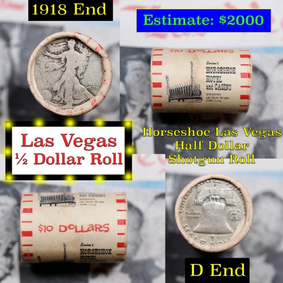 ***Auction Highlight*** Old Casino 50c Roll $10 Halves Las Vegas Casino HorseSHoe 1918 walker & D fr