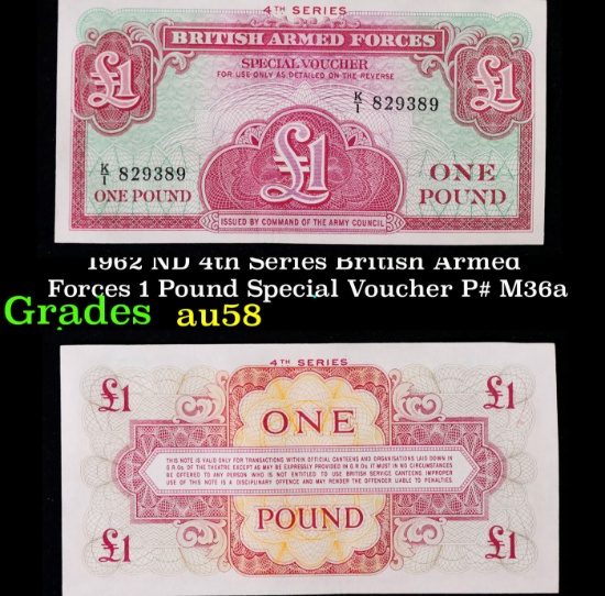 1962 ND 4th Series British Armed Forces 1 Pound Special Voucher P# M36a Grades Choice AU/BU Slider