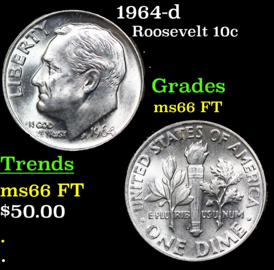 1964-d Roosevelt Dime 10c Grades GEM+ FT