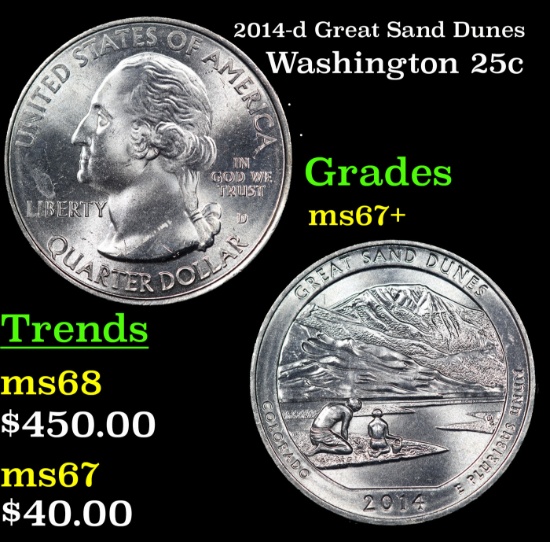 2014-d Great Sand Dunes Washington Quarter 25c Grades Gem++ Unc