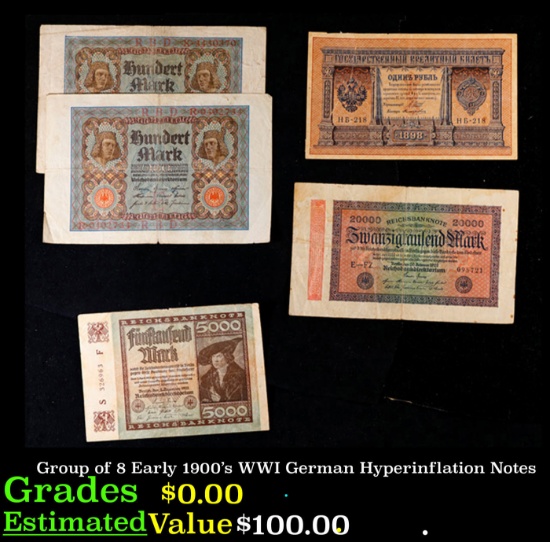 Group of 8 Early 1900's WWI German Hyperinflation Notes