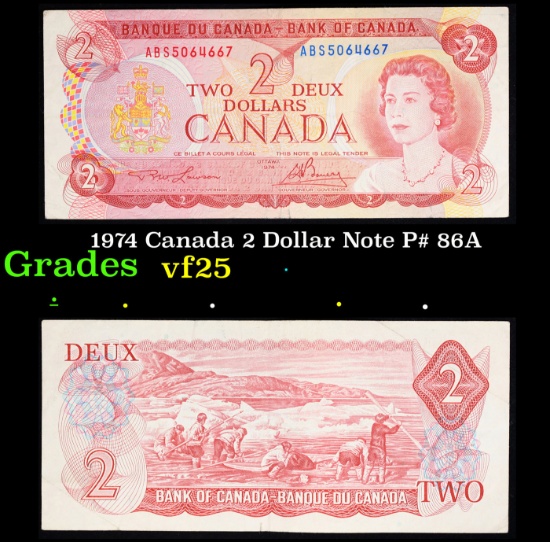 1974 Canada 2 Dollars Banknote P# 86a, Sig. Lawson & Bouey Grades Select CU