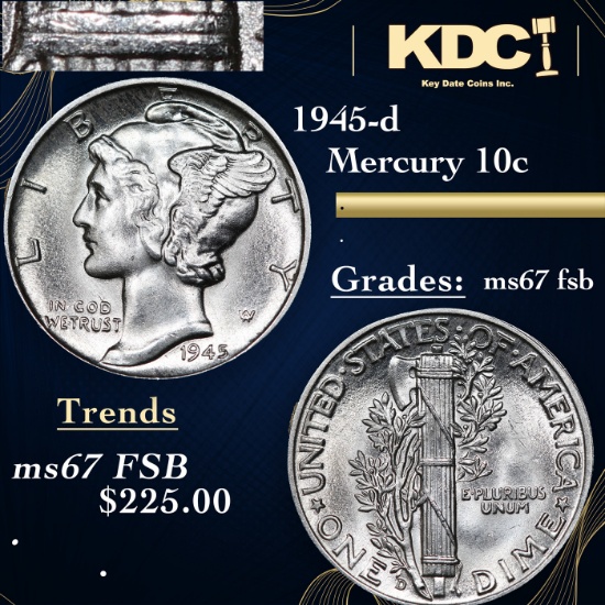 1945-d Mercury Dime 10c Grades GEM++ FSB