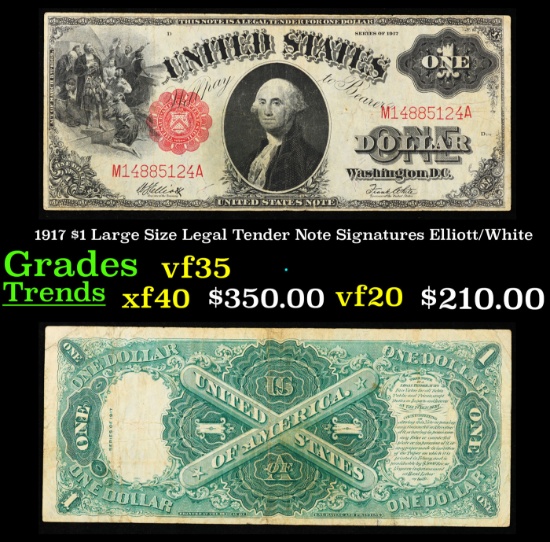 1917 Elliott/White $1 Large Size Legal Tender Note Grades vf++