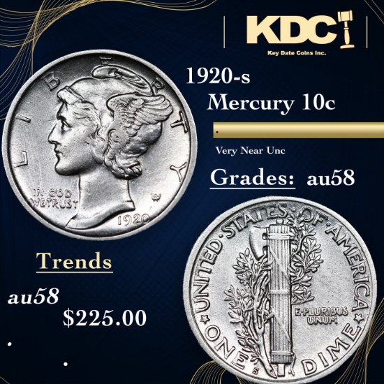 1920-s Mercury Dime 10c Grades Choice AU/BU Slider